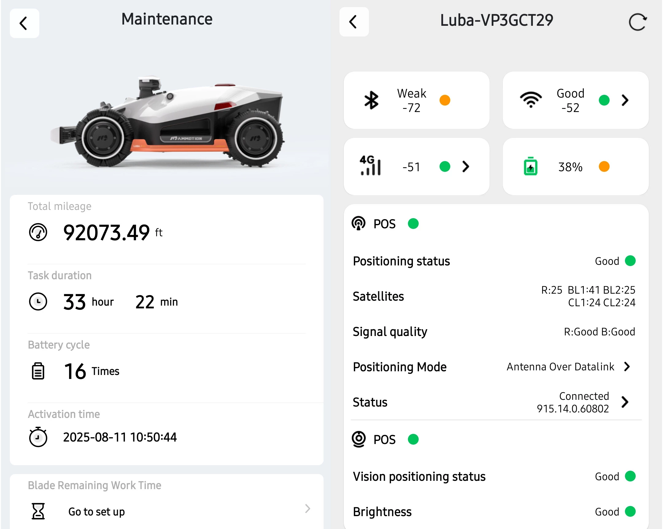 Basic stats and information in the app