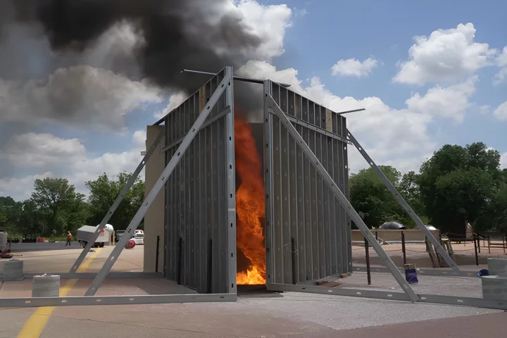 The fire whirl was created inside a chamber of 16-foot high walls