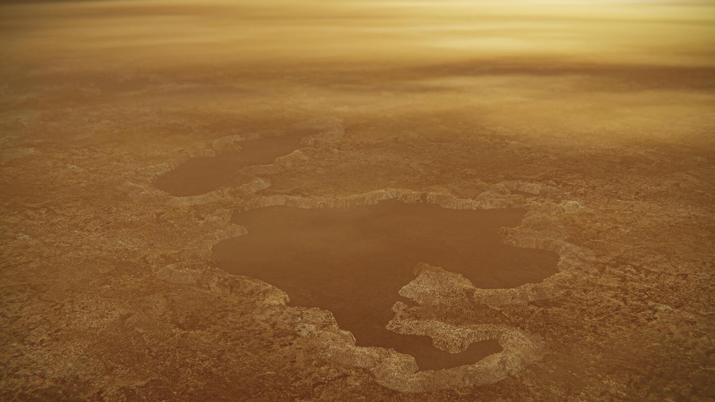 Artist's concept of a lake at the north pole of Saturn's moon Titan