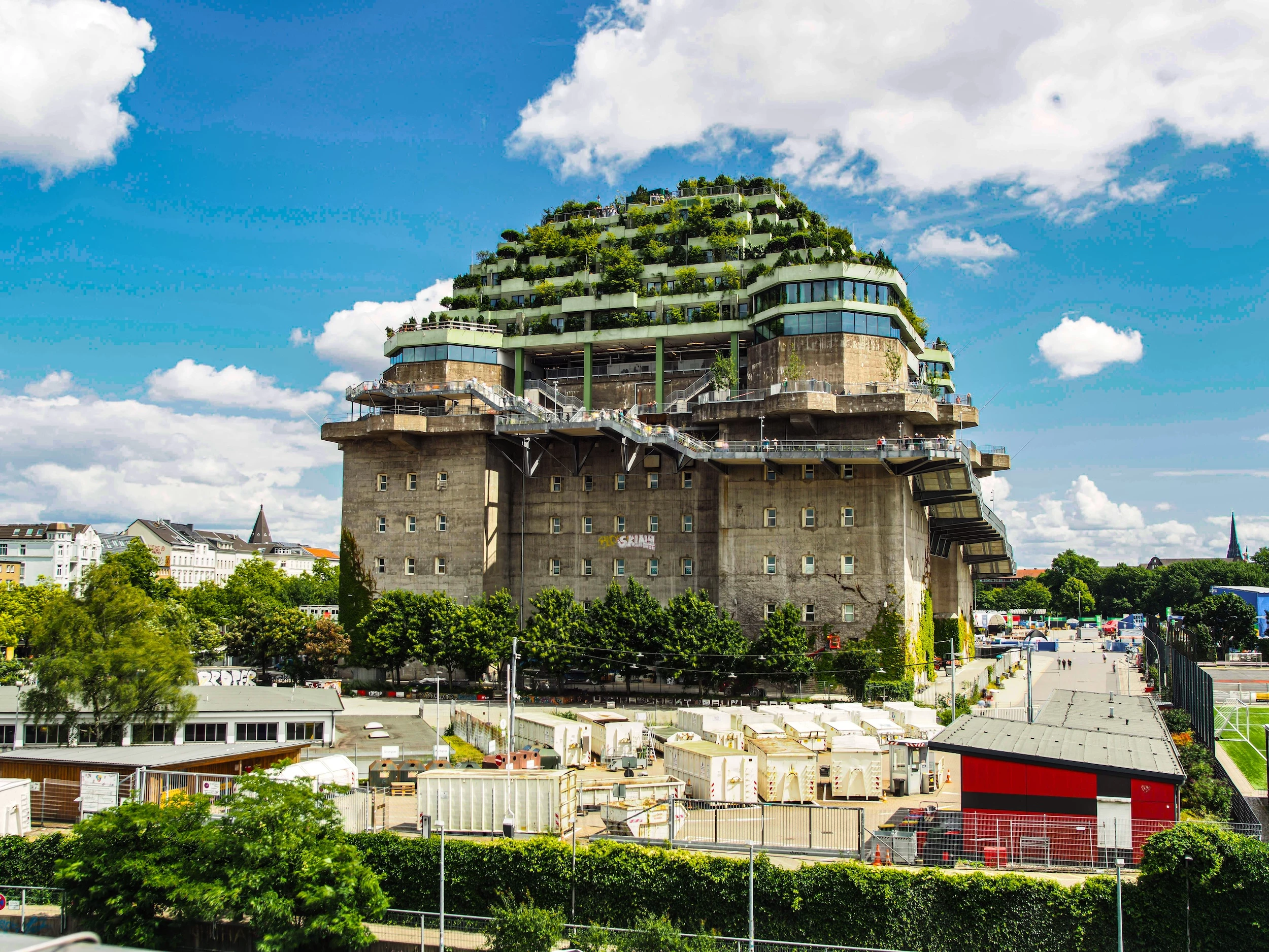 The St. Pauli Bunker was built in 1942 by forced labor and was used to shelter up to 25,000 Hamburg residents from Allied bombing raids during WWII