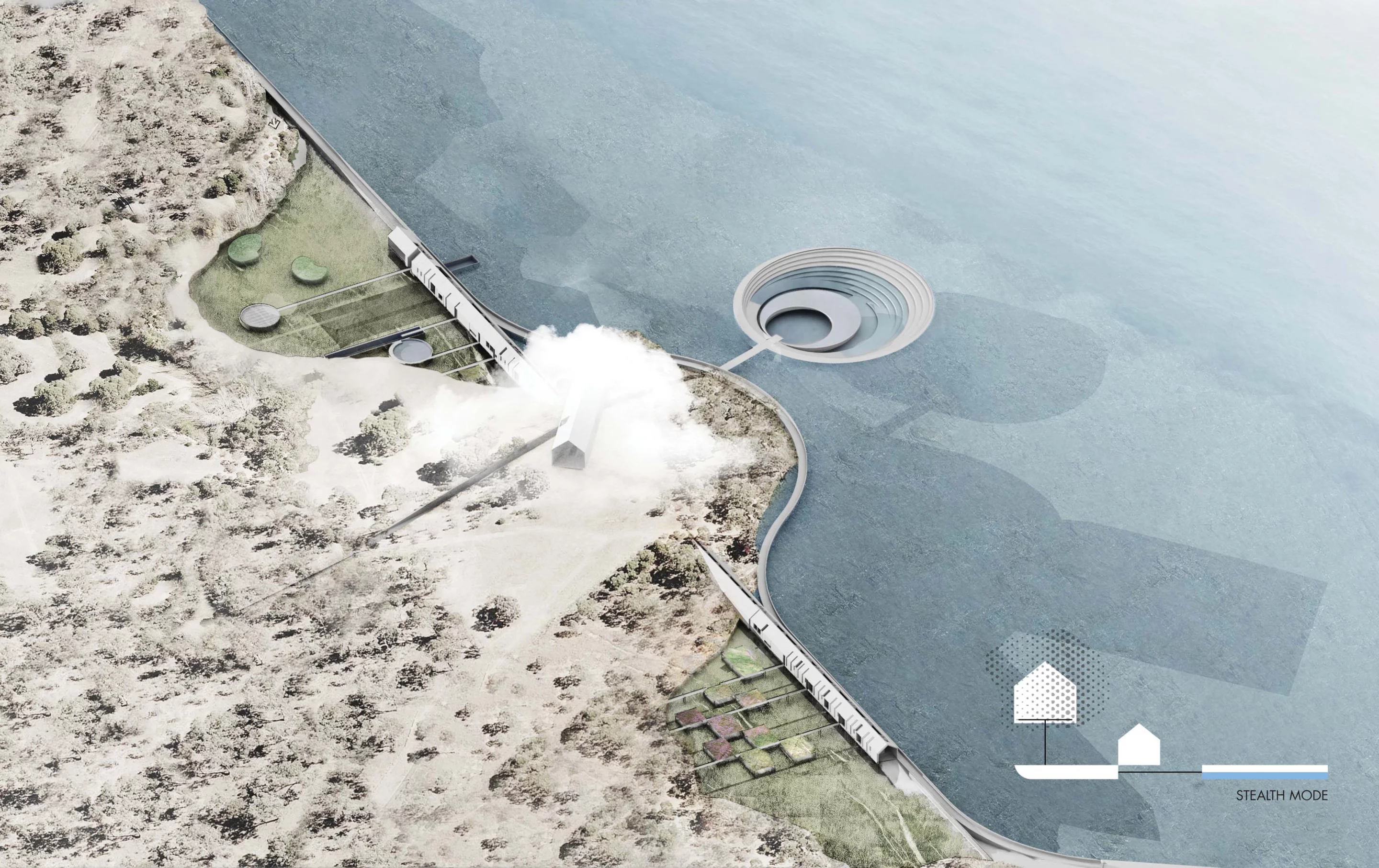 The ceremonial space is located beneath the lake's surface