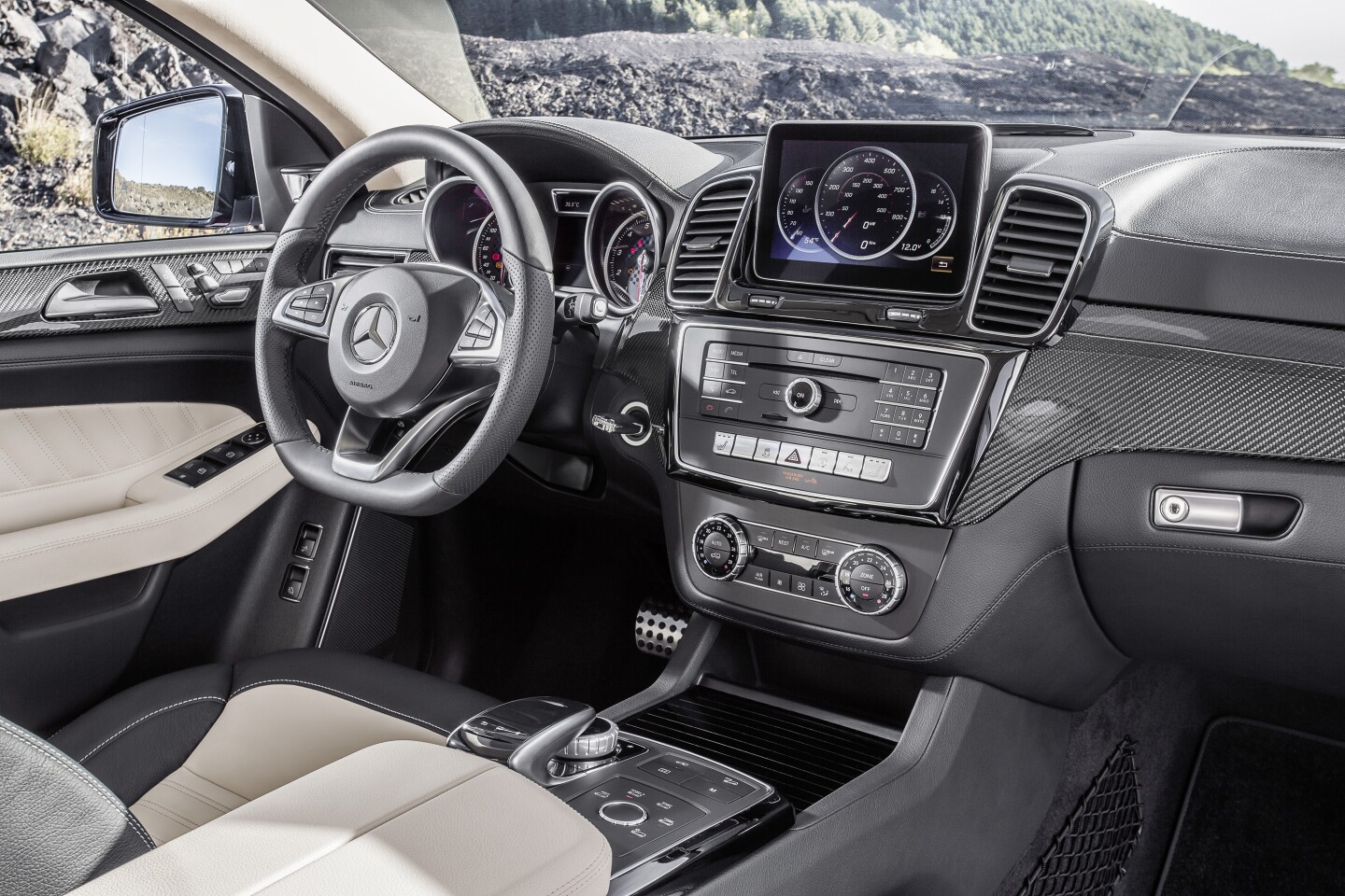 A range of different colored leather and wood finishes are available on the GLE