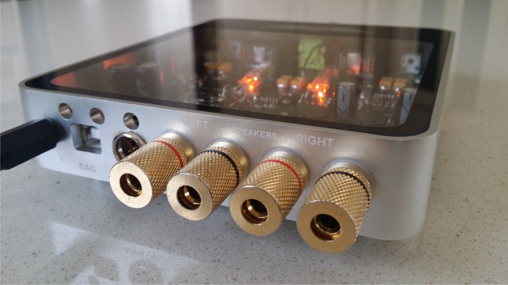 Speaker connections to the rear of the Desktop Valve Amplifier
