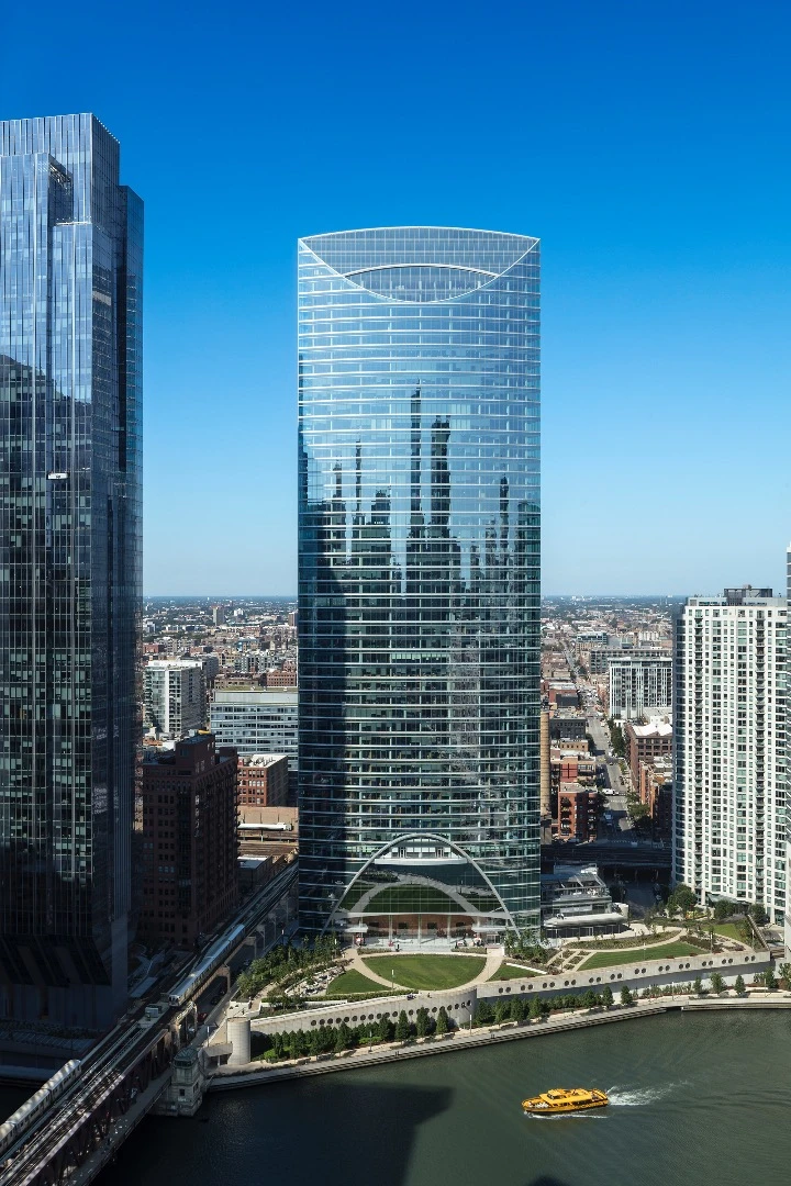 Runner up River Point, by Pickard Chilton Architects, Inc, has a convex surface that captures natural light for the interior and also provides panoramic views for the residents on the higher floors