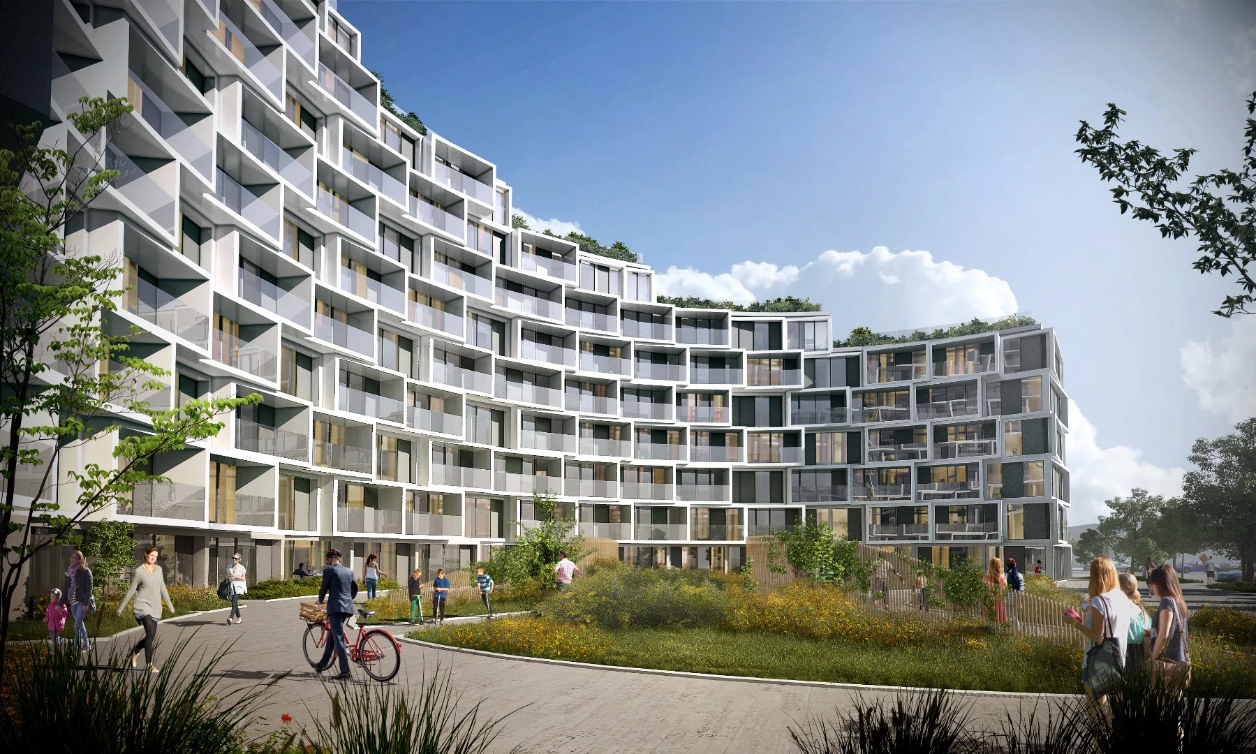The lateral semi-circular design of La Tour affords room for an outdoor green space
