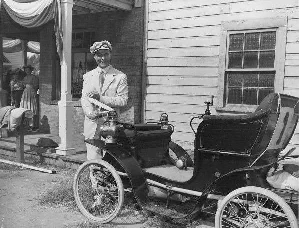 M.G.M. Studios owned this 1901 De Dion Bouton 5hp Motorette and it was featured in the 1951 movie 'Excuse my Dust' featuring well-known comedian Red Skelton. Whether or not the car was featured in any other films is unknown, but it remained in M.G.M.'s possession until 1970. It was sold by Bonhams for US$191,400 at Quail Lodge in 2013.