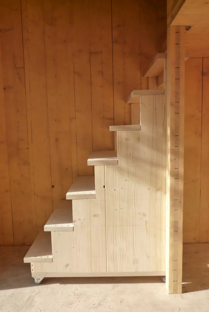 HomeBox interior wooden staircase