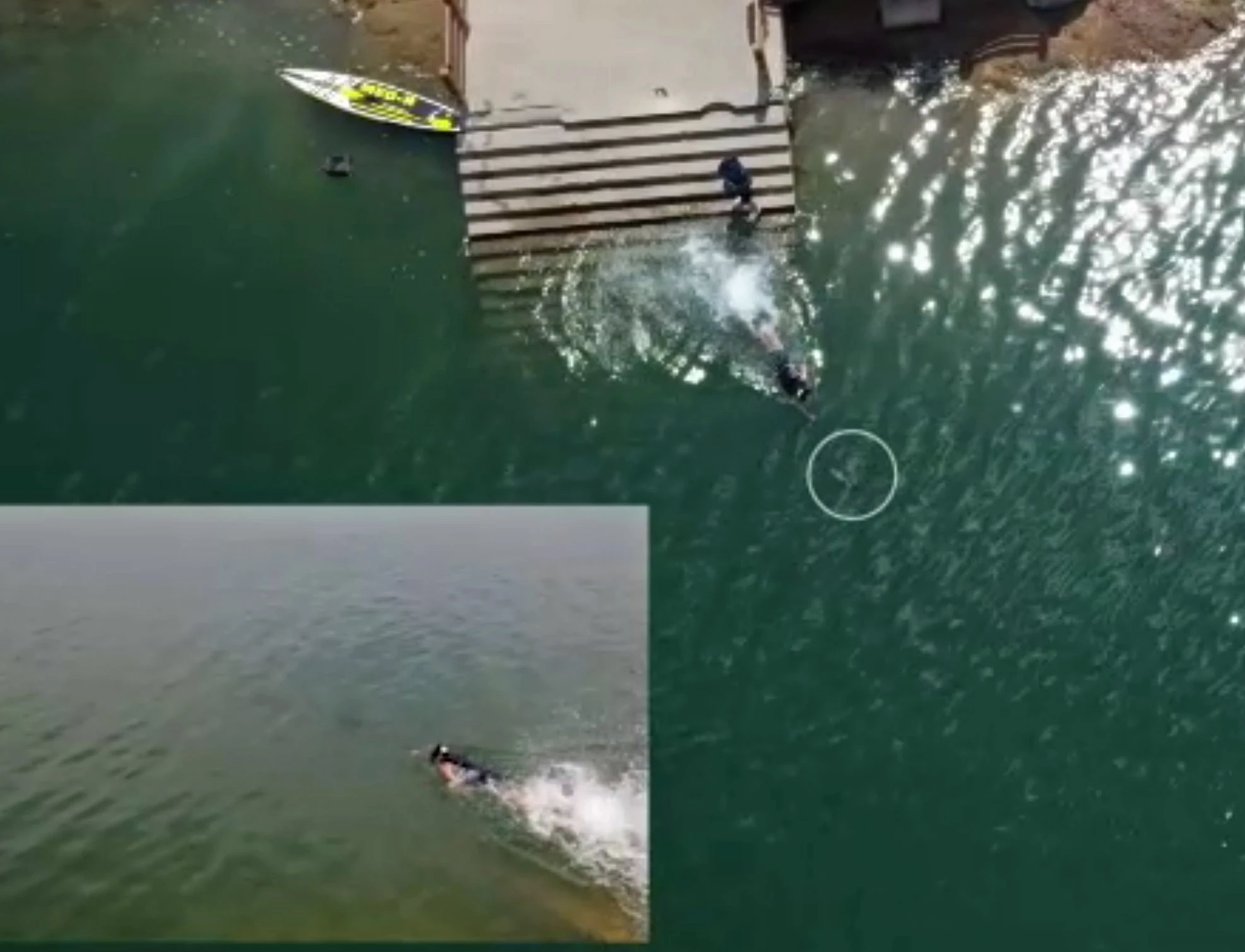 Screenshot taken from Shanghai Jiao Tong University video of the Nezha-SeaDart towing a diver under water