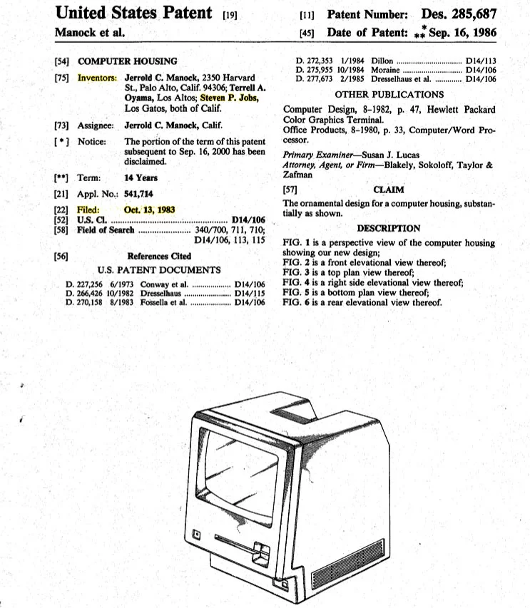 Macintosh 128K prototype patent