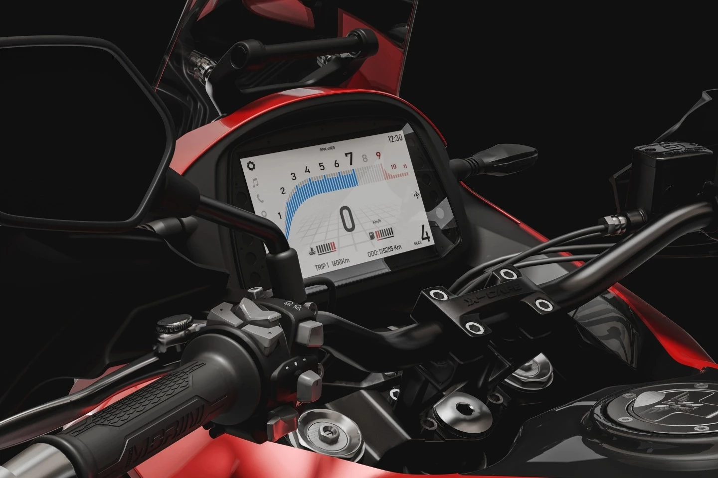 The Moto Morini X-Cape 700 comes with most modern-day tech, including a seven-inch color TFT display, dual USB charging ports, switchable ABS, and hand guards as standard