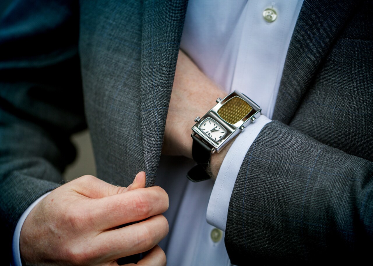The Dick Tracy watch features a stainless steel body