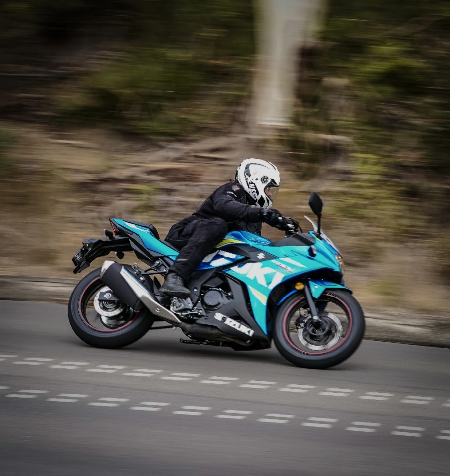 Two-pot brake with a single petal disc does a good job of pulling the GSX-250R up. ABS is standard in Australia and does its job well.