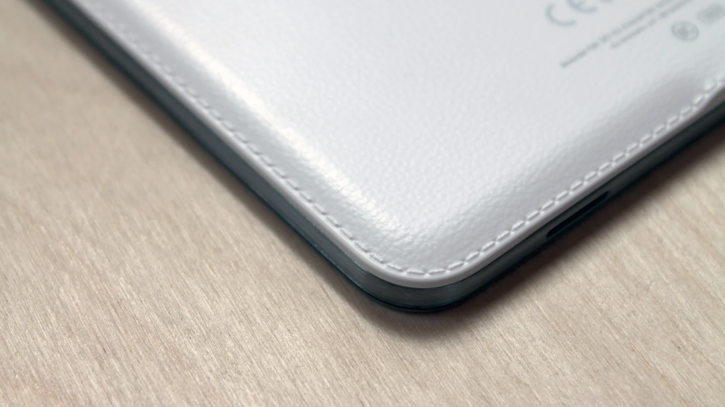 Pleather with fake stitching sounds tacky, but we like its light and soft-touch feel in hand
