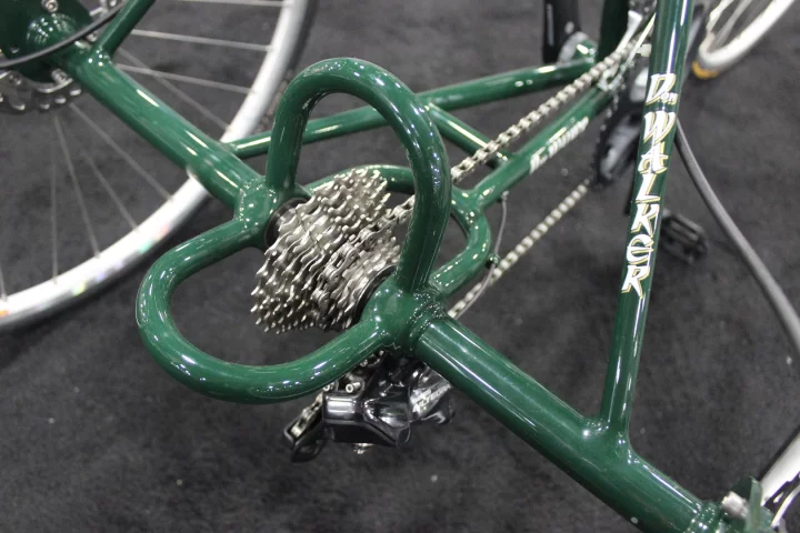 The cleverly-designed rear drivetrain of a racing tricycle made by Don Walker Cycles