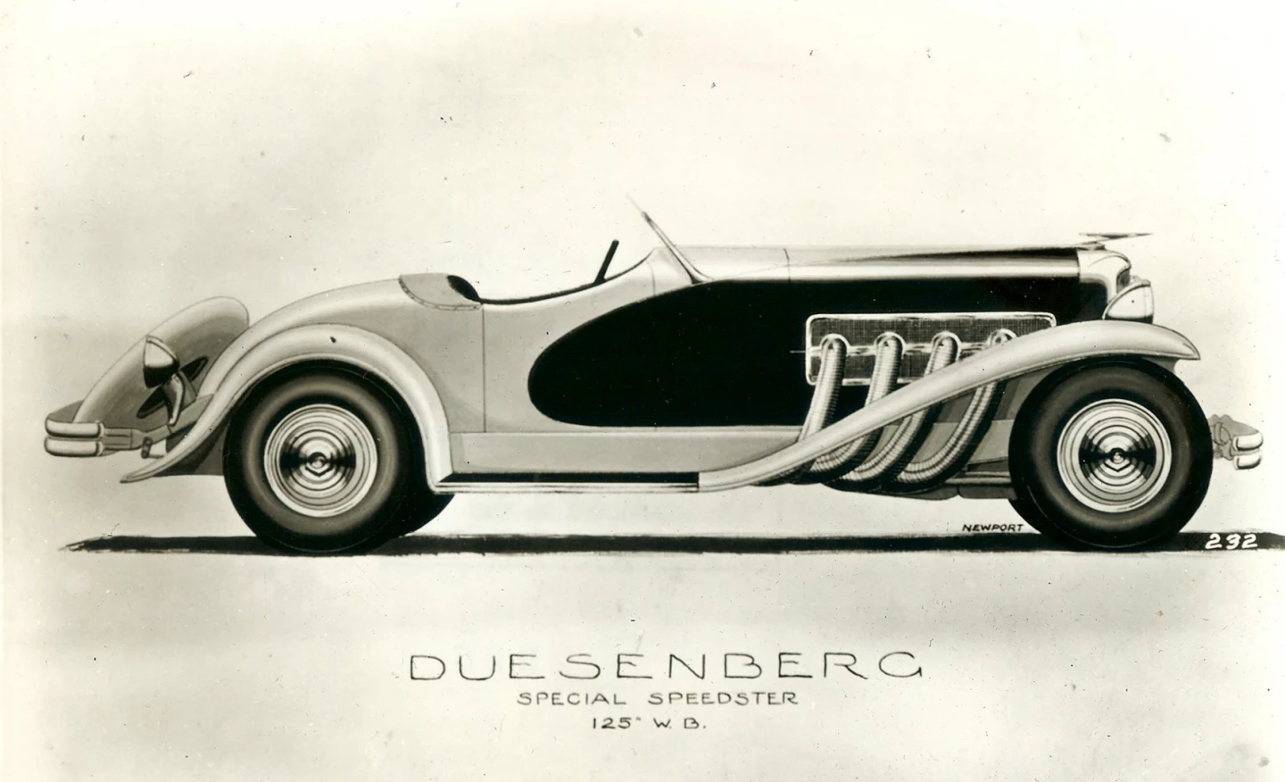 The original drawings by J. Herbert Newport of the Duesenberg Special Sportster Model J owned by two-time Oscar winner, Gary Cooper. Gooding & Company, Lot 035 at the Official 2018 Pebble Beach Auction