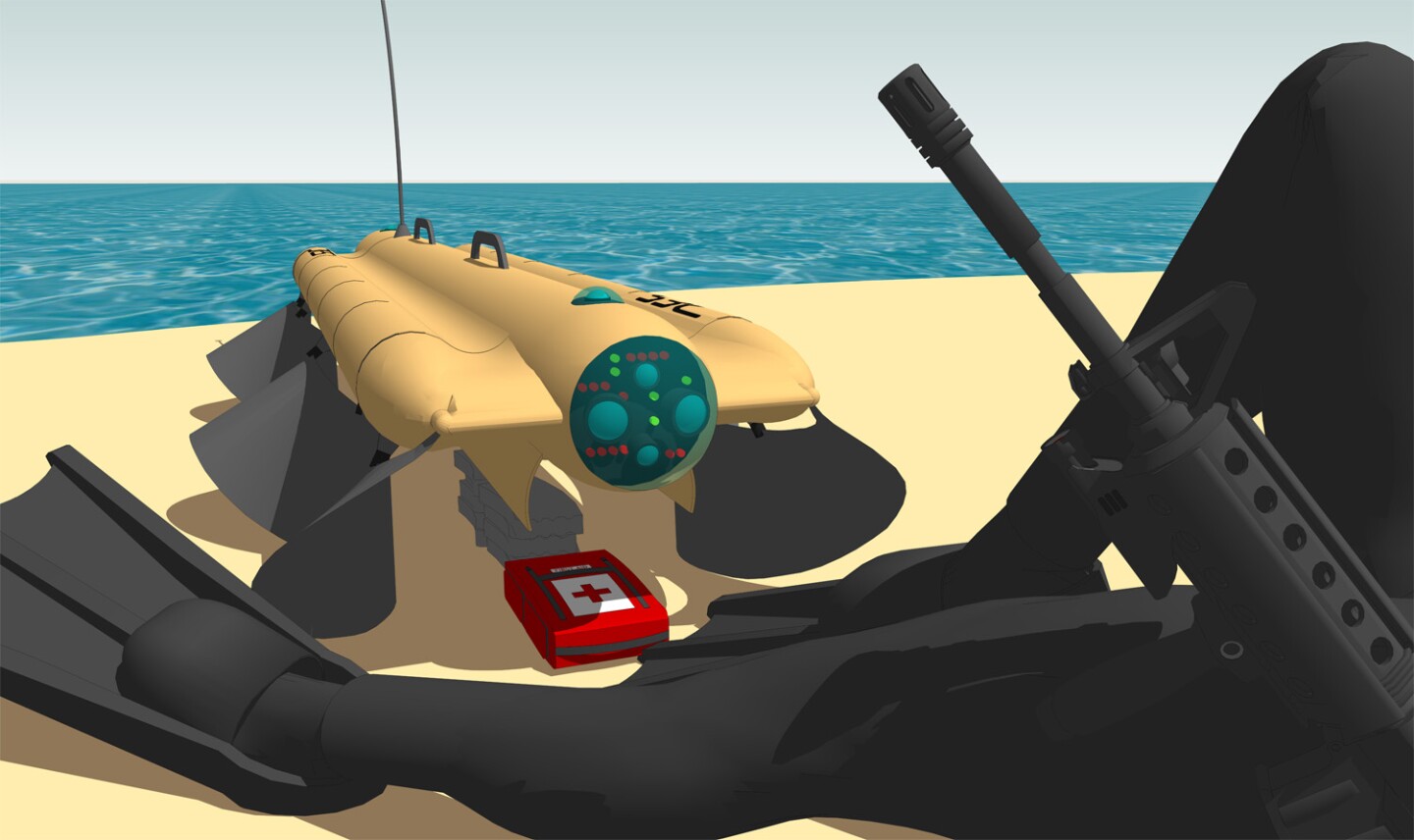 The Velox robot could be used to carry medical supplies or ammunition through the water to troops on the beach