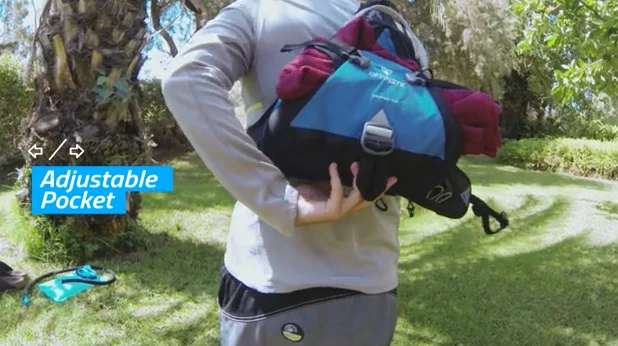 The front pouch works as an open carrier for larger items like jackets