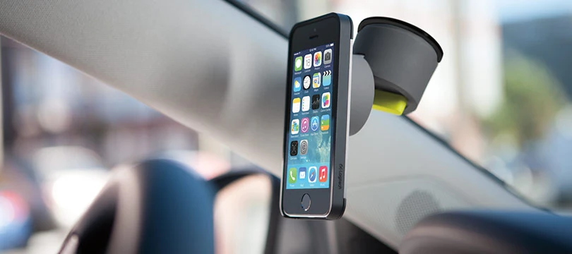 The +drive adheres to the windshield or dash by way of a suction cup