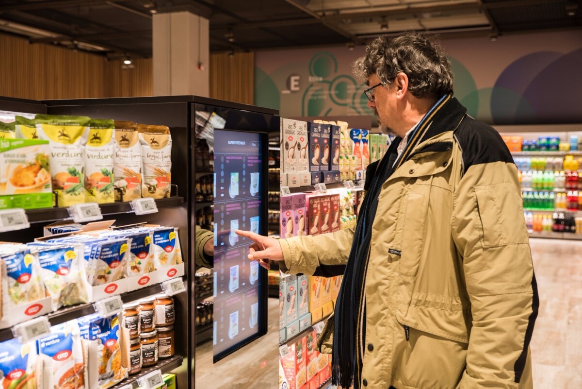 The Supermarket of the Future touchscreens are able to display information for which there would not be space elsewhere