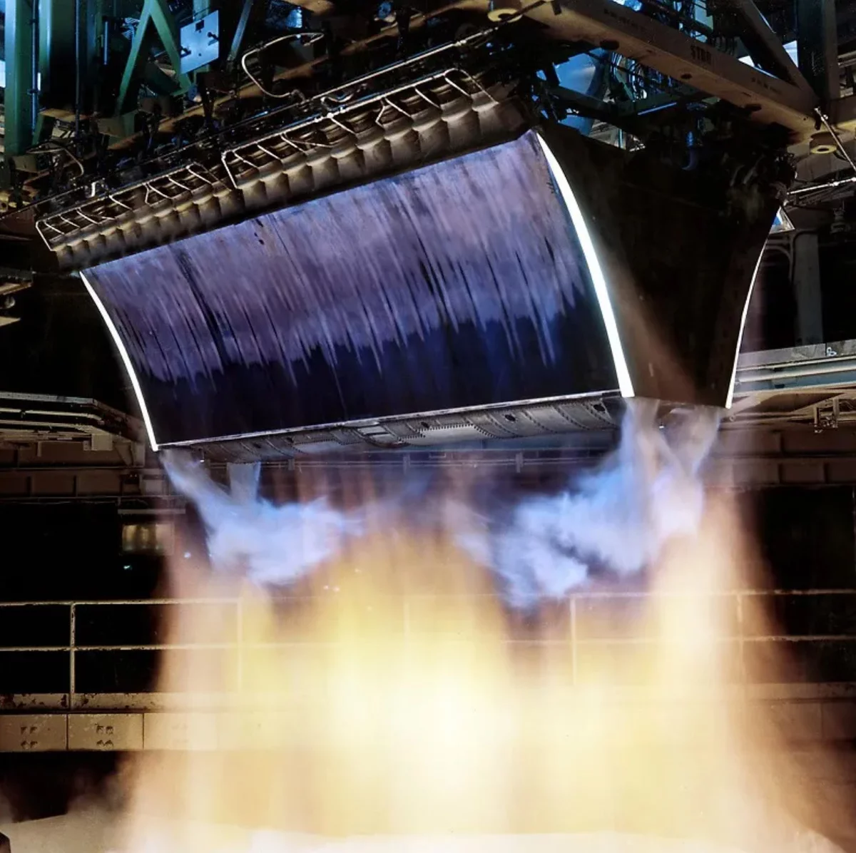 This test of twin Rocketdyne XRS-2200 Linear Aerospike engines, originally built for Lockheed Martin's X-33 program, was performed on August 6, 2001, at NASA's Stennis Space Center