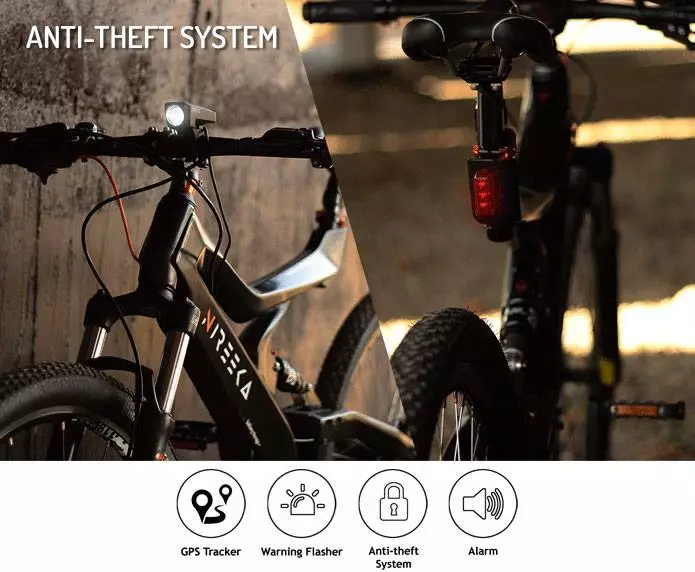 Nireeka carbon e-bike: anti-theft system includes an alarm and a tracking system