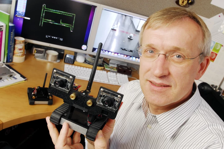 Computing and robotics expert Henrik Christensen, with one of the MAST robots (Photo: Georgia Tech)