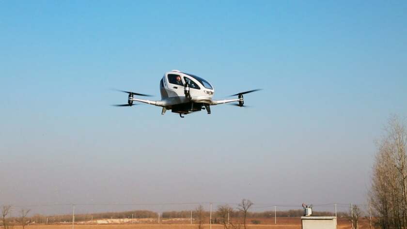 The Ehang taxi drone in action