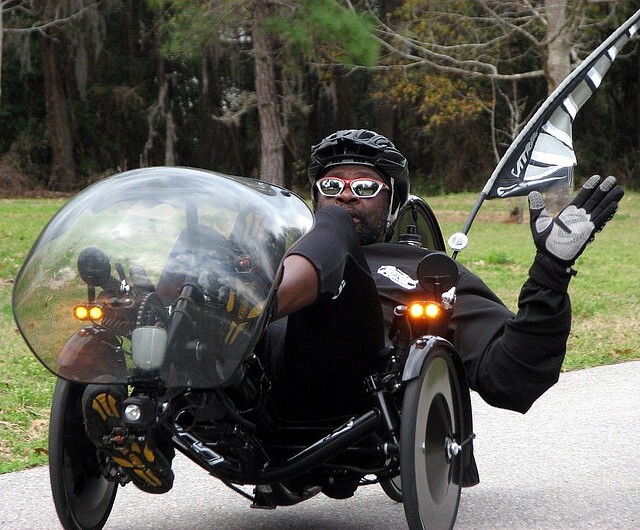 Jim Artis on the road, riding Silk