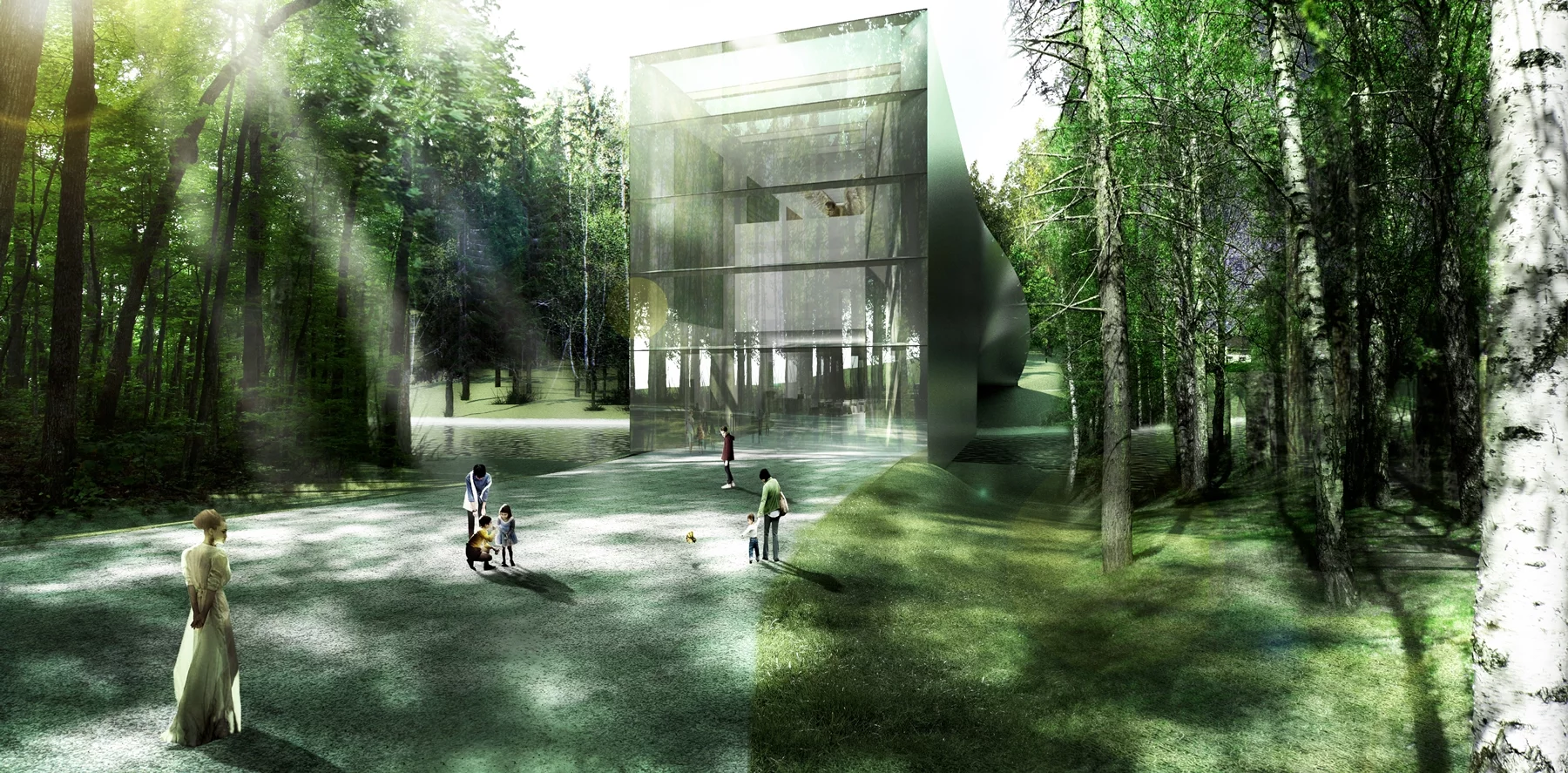 Visitors enter the museum through a triple height space at the southern end of the building