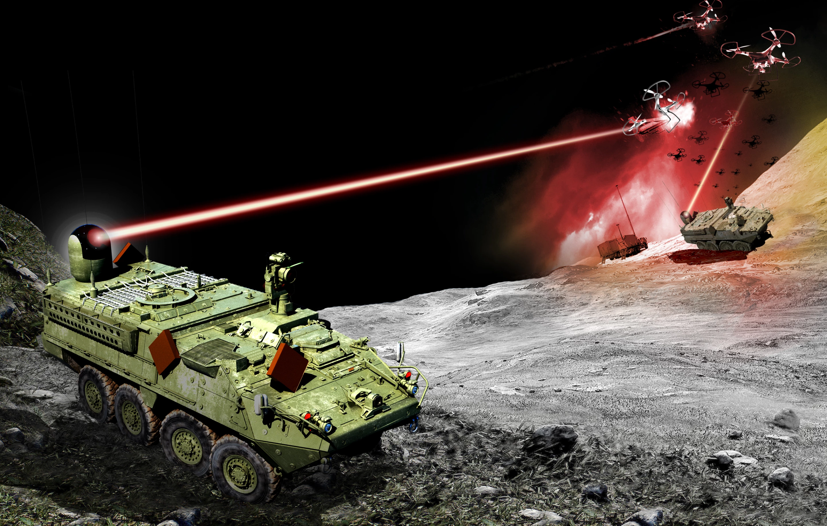 Artist's concept of a laser weapon in action