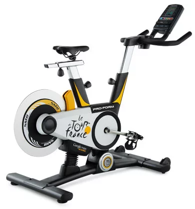 The Le Tour de France Indoor Cycle replicates riding on routes selected via Google Maps, simulating the area's incline or decline by tilting the riding platform (Photo: Pro-Form)