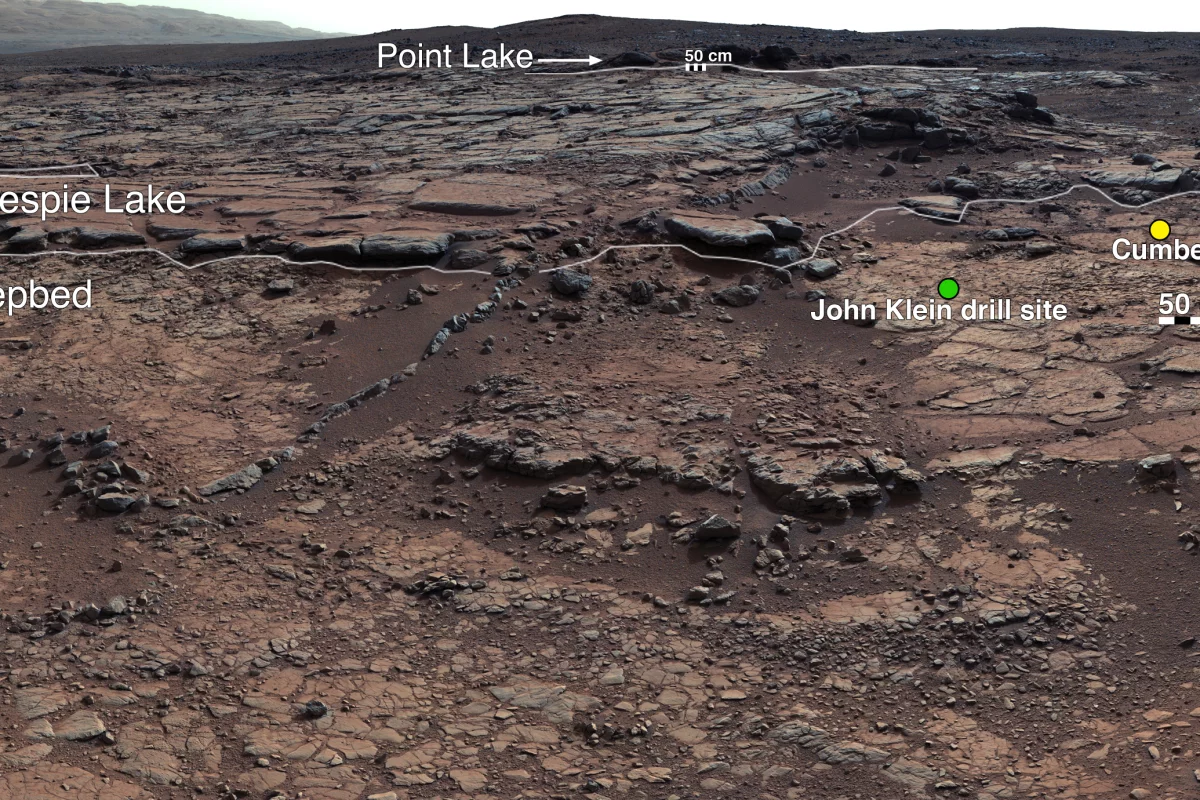 View of Yellowknife Bay formation with drilling sites (Image: NASA/JPL-Caltech/MSSS)