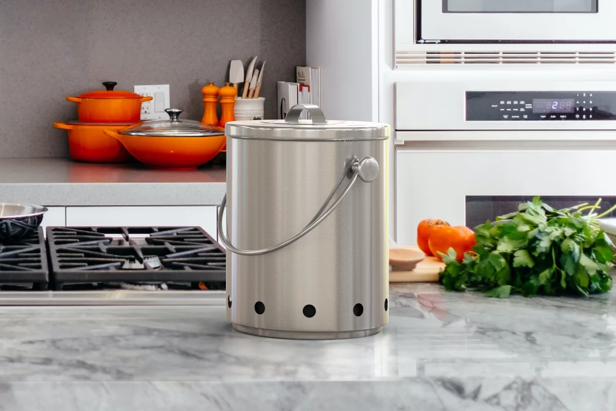 Kamaro Products' stainless steel compost bin is the perfect addition to any kitchen