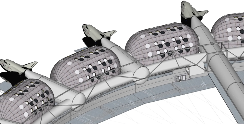 Escape vehicles are positioned between modules so that everyone on the station has immediate access if required