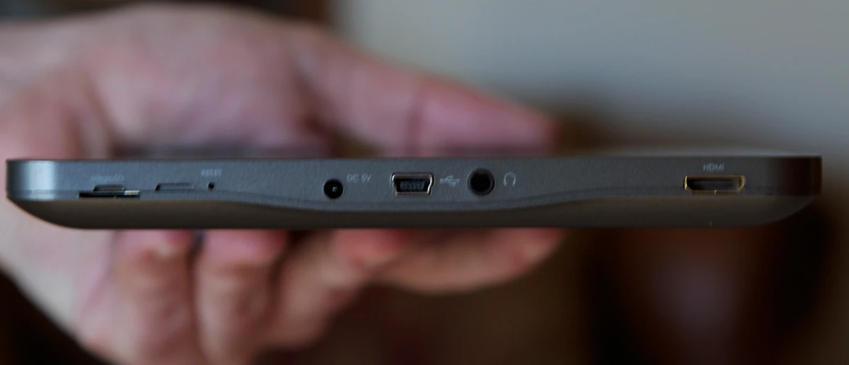 The ports on the underside of the Agora tablet