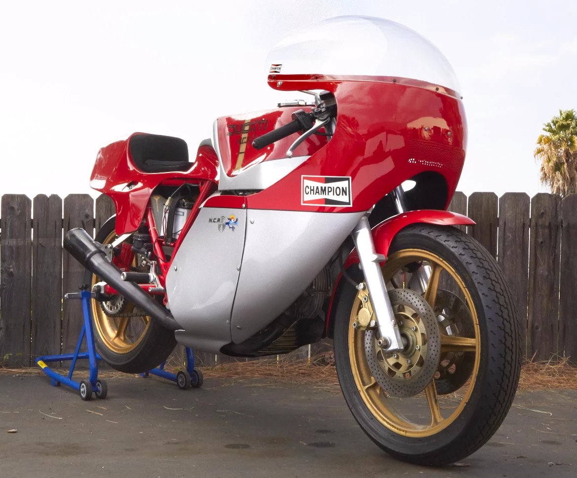 this is one of the fabled Ducati NCR F1 bikes which made their name when Mike Hailwood came out of retirement at 37 years of age to ride one and won at the Isle of Man in record time. This bike is a square case 1979 model and carries an estimate of $85,000 to $100,000. It's a genuine very low production run racing machine - probably one of 25 or thereabouts. If such a bike can be obtained for under $100,000, it must surely be about to enter a sweet spot in appreciation.