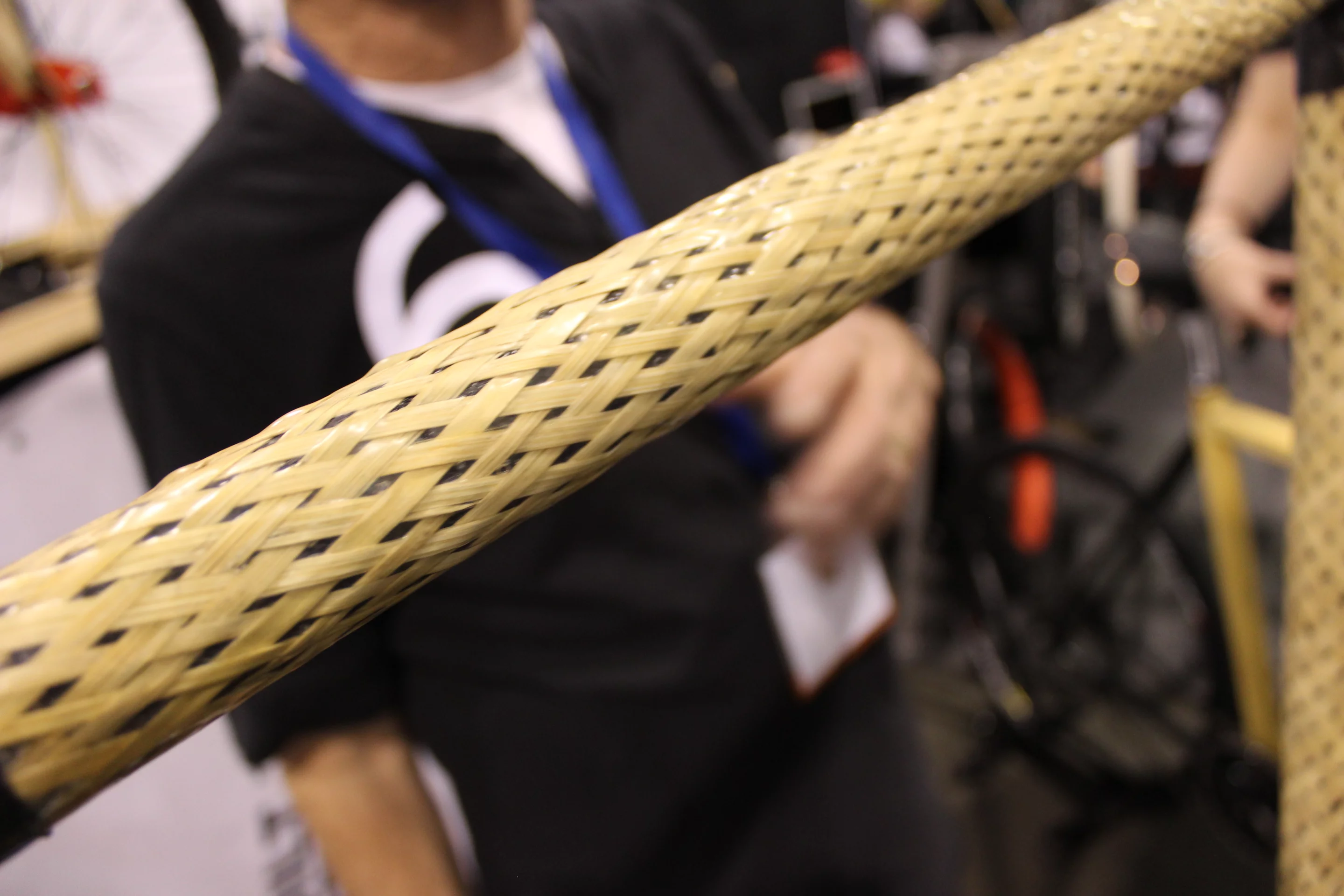 A close look at the woven bamboo/carbon fiber tubing
