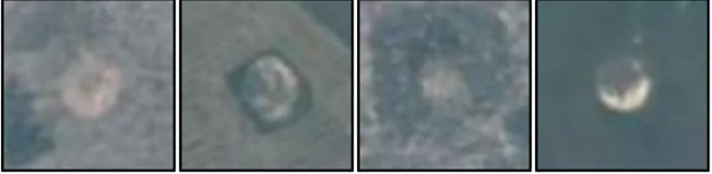 Satellite images of bomb craters from space