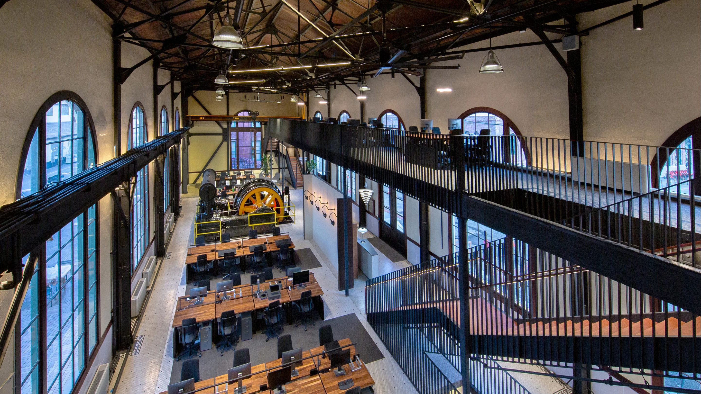 An Historic Shipyard Reincarnation kept many of the original fixtures from the original shipyard, including the lights and even equipment like cranes