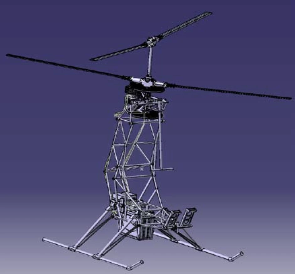 Computer aided design of Pascal Chretien's electric helicopter chassis