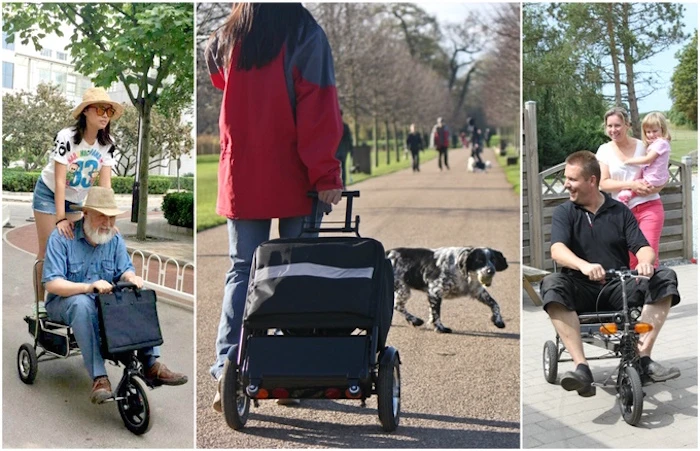 eFoldi is a collapsible e-scooter that can be transported like a suitcase, as well as becoming a seat
