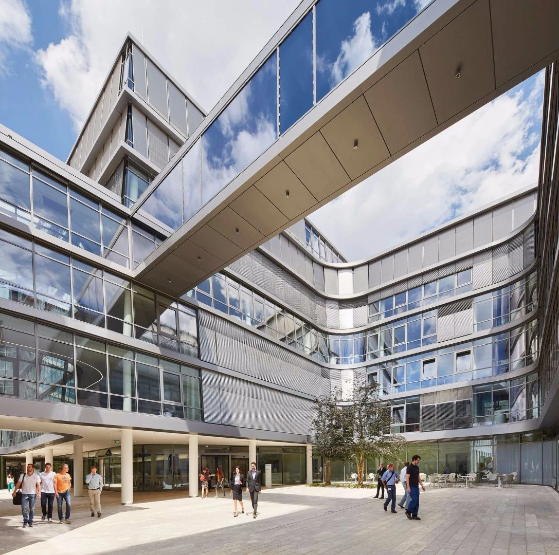 Footbridges connect the offices