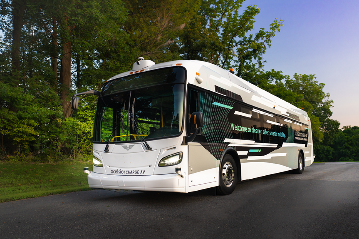 The Xcelsior AV combines New Flyer's all-electric transit bus platform with self-driving technologies from Robotic Research