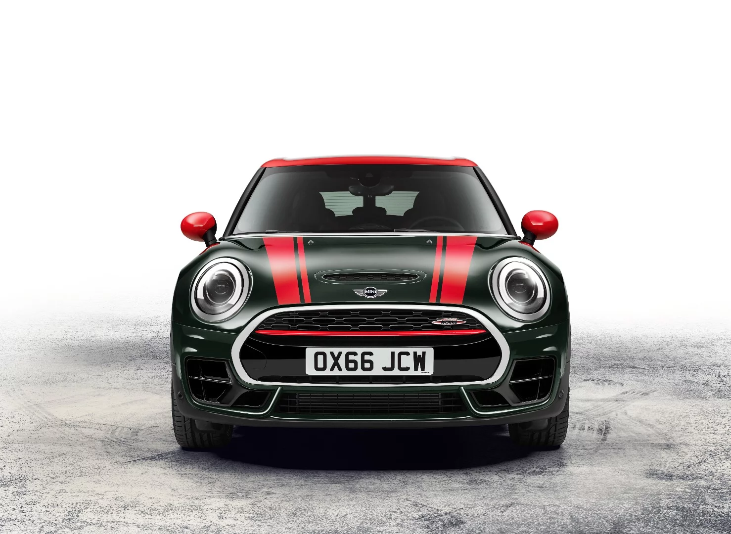 The red race striping is one of two race strip options exclusive to this JCW model