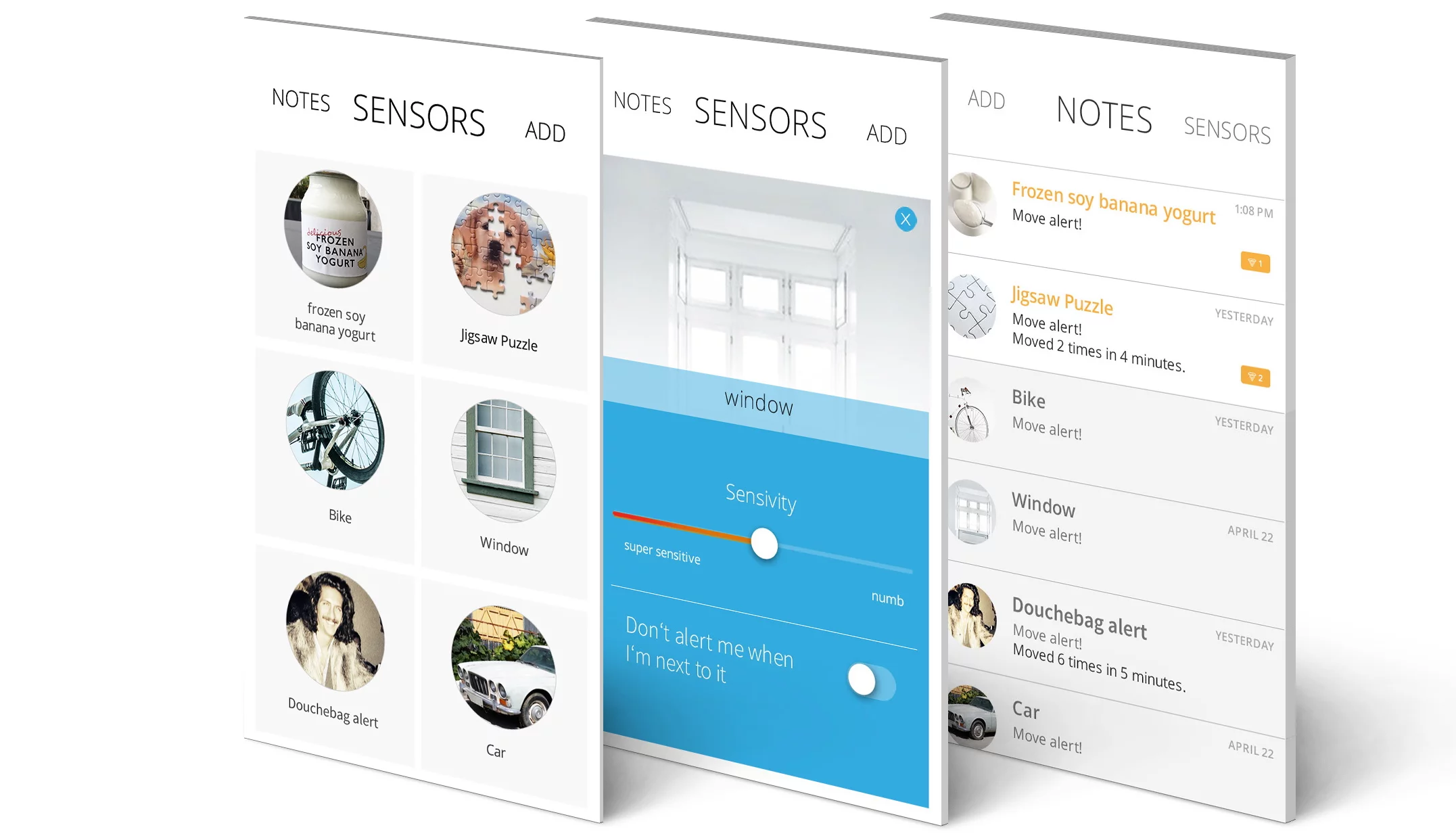 The app allows multiple modules/objects to be monitored at once, plus it lets users set the sensitivity for each one