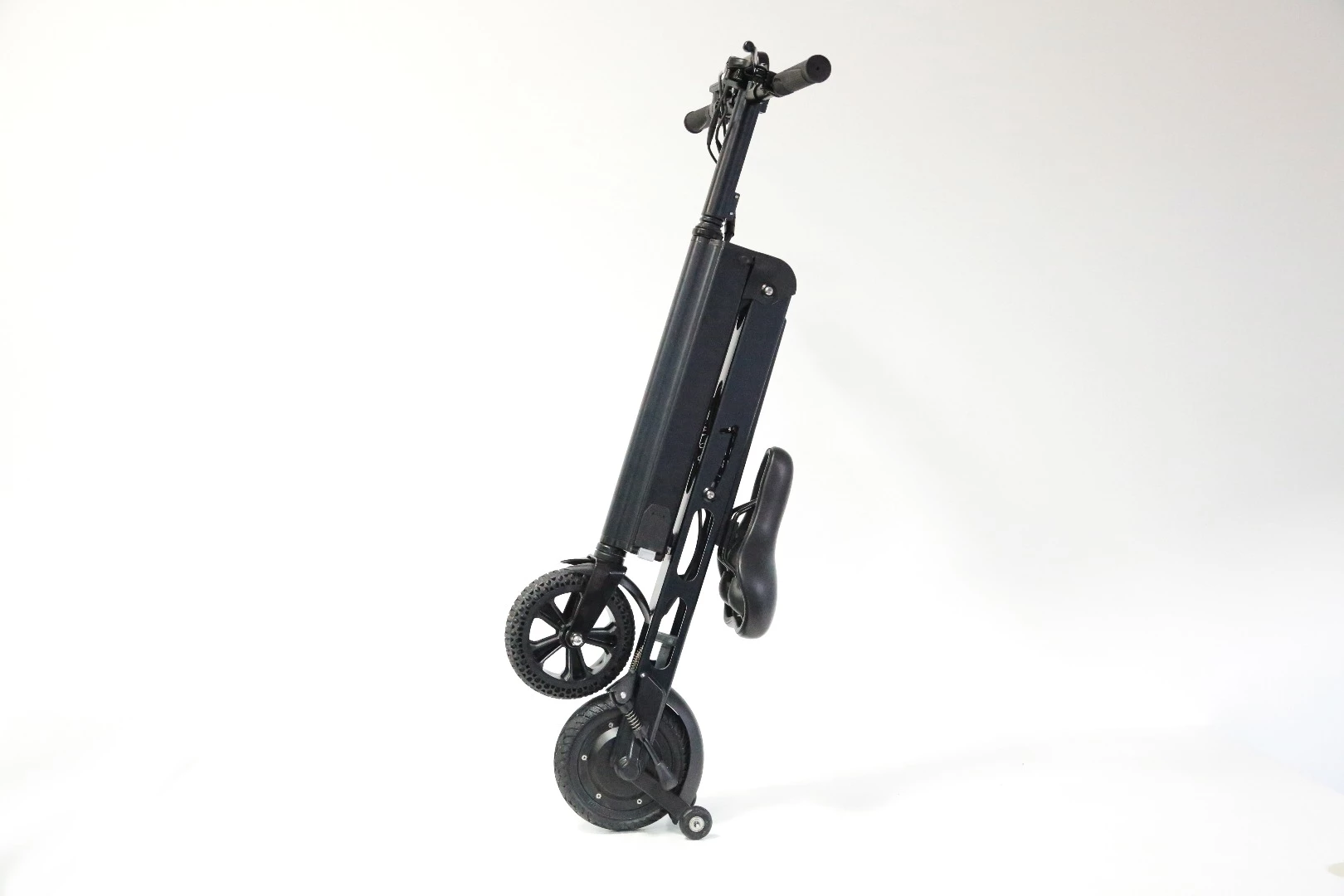 When folded up, the eScooter is 107 cm high and just 34 cm wide