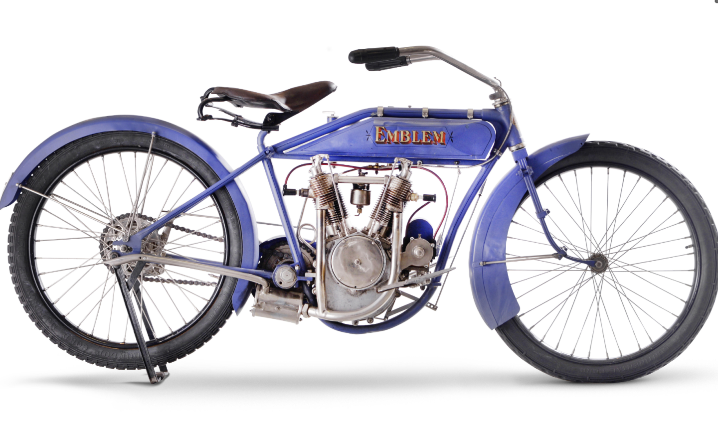 £25,300 ($39,062) – 1916 Emblem 820cc Model 106 Lightweight TwinLot 22 at Bonhams Lonatti Collection held on 17 October, 2015Estimate: £25,000 - 35,000 ($40,000 - $54,000)