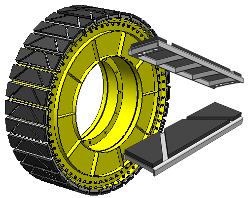 Air Suspension Wheels: tread can either be fitted as sections of road-grooved rubber, or as bolt-on blocks for offroad use like this