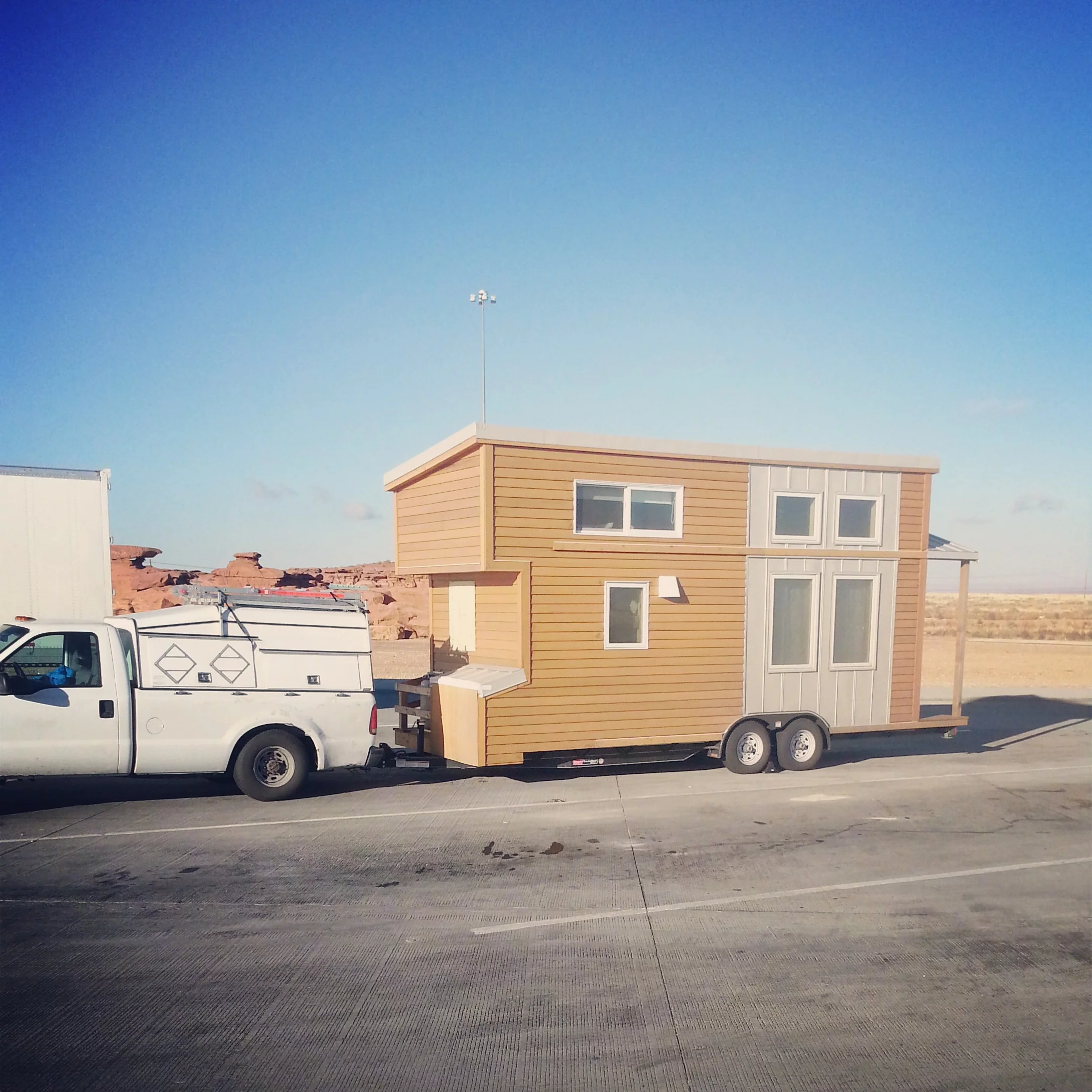 The 240 square foot (22.3 sq m) wooden home was built using traditional construction methods but extra care was taken to ensure it would withstand the wind and bumps when on the road