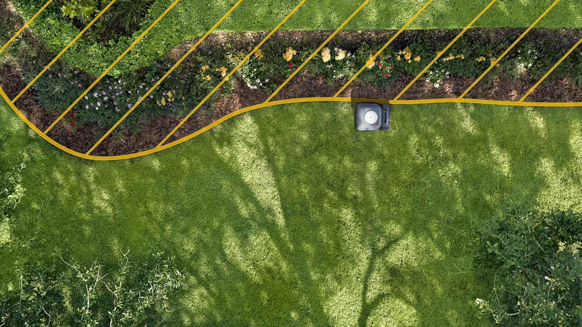 Placing standalone beacons around the garden creates exclusion zones that keep the Terra robot mower away